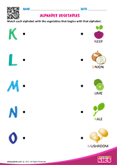 Match Alphabet Vegetables K to O